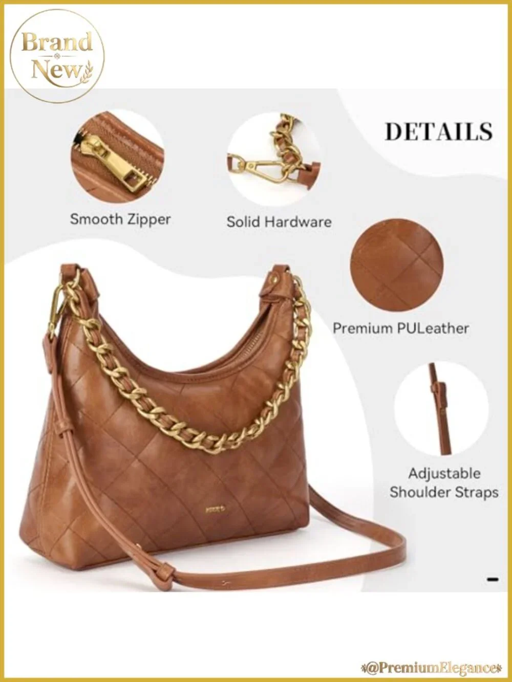 Vegan Leather Crescent Shoulder Bag - Small Crossbody Hobo Handbag for Women